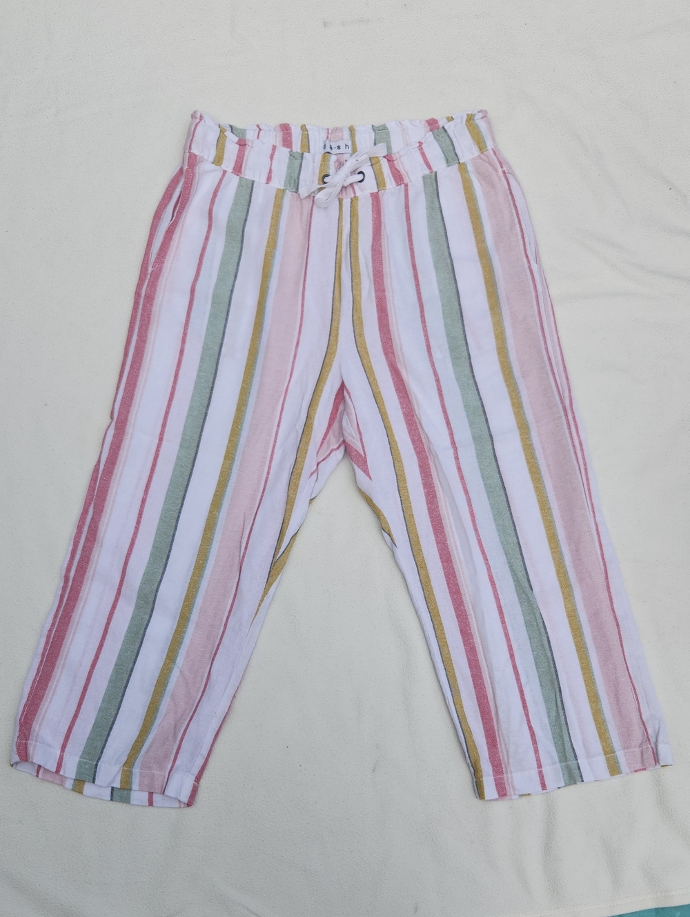 ​da-sh Pastel Multi-Stripe Crop Pants - Elastic Waist (Size M)